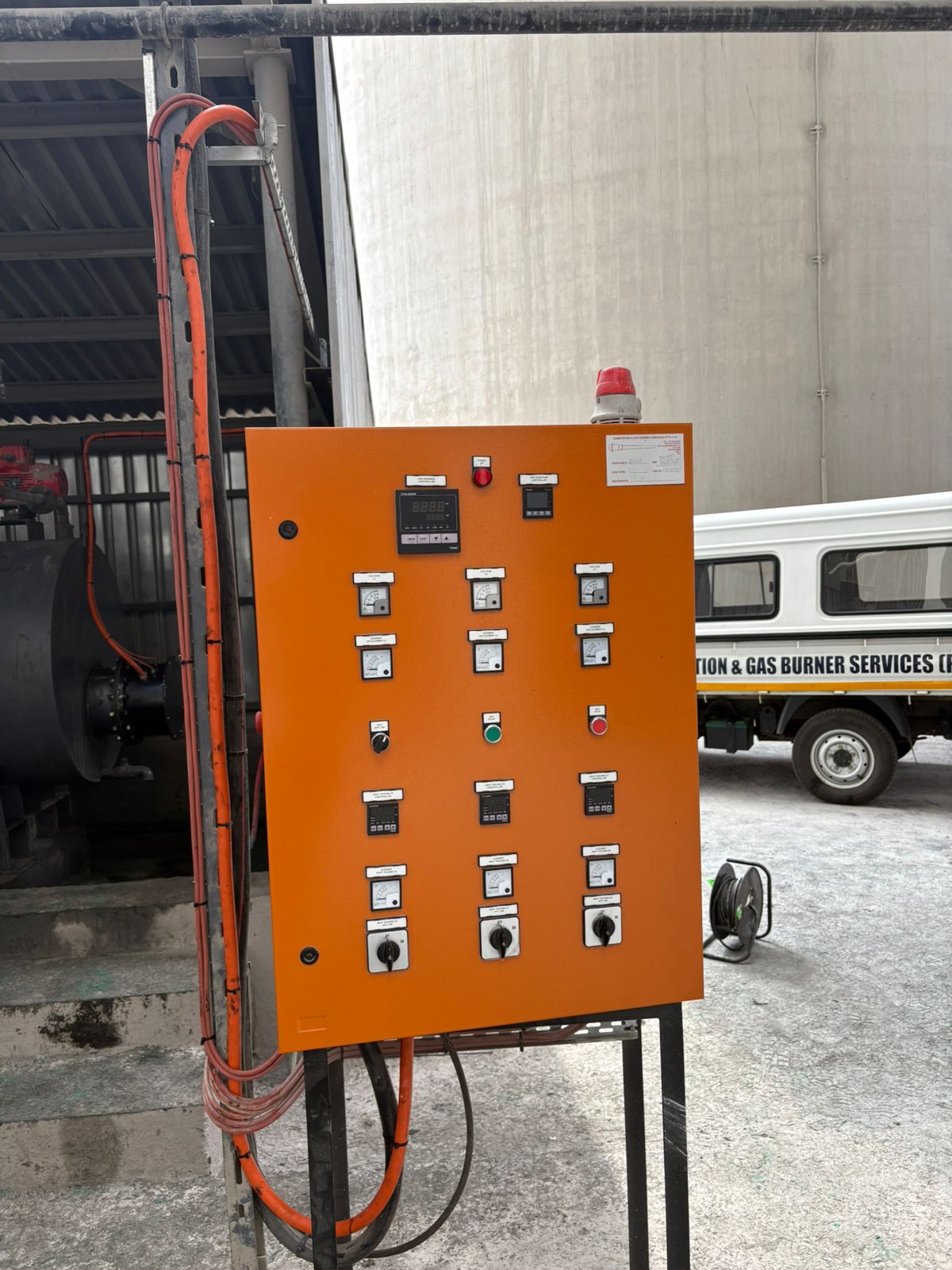 Electrical control panel with PID temperature controllers, amp meters and e-stop